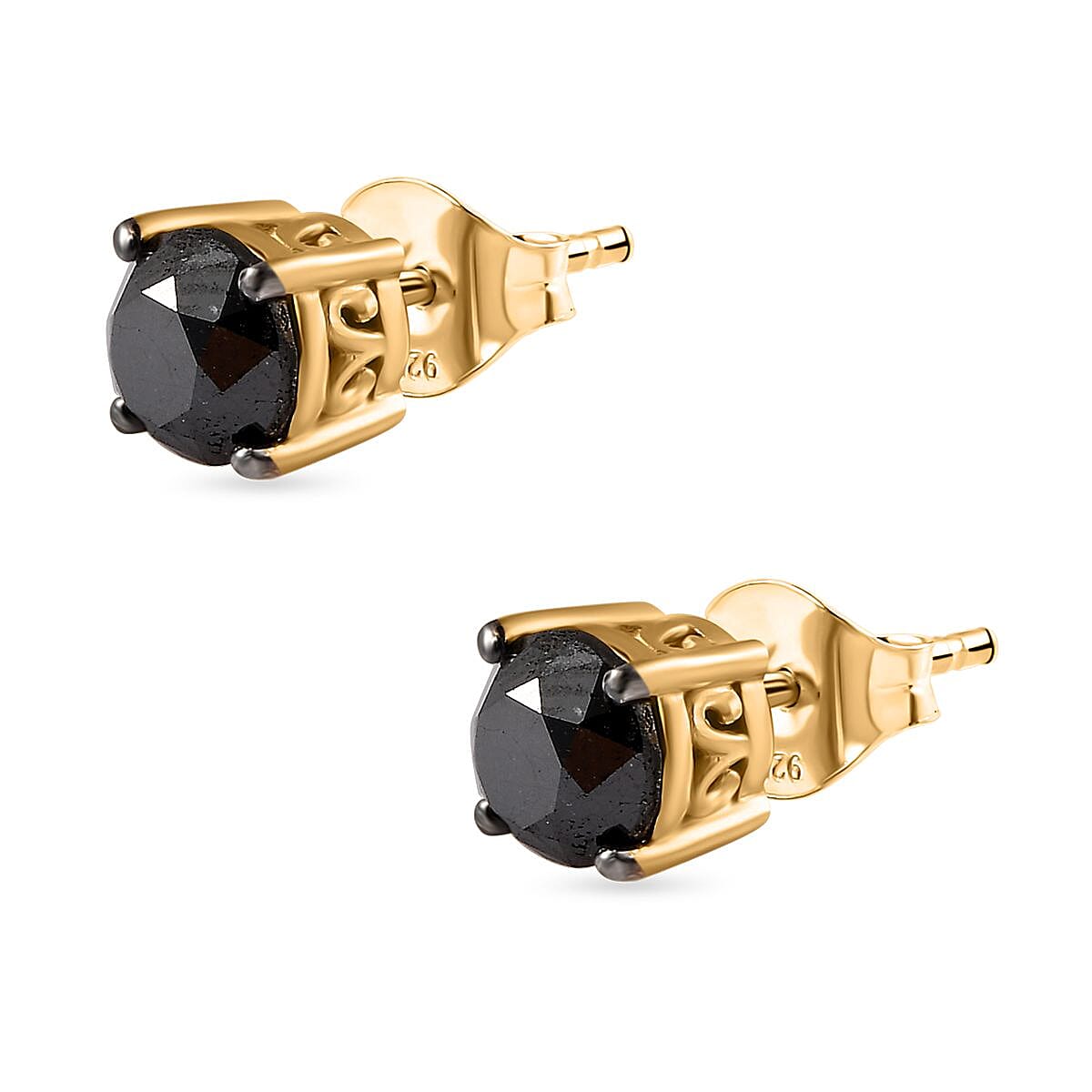 New York Close Out- Black Diamond Solitaire Earing 18K YG Vermeil  Sterling Silver 2.00 Ct
