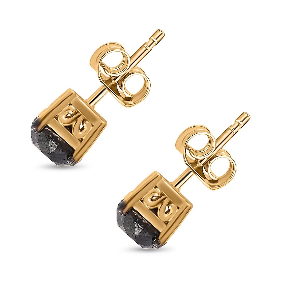 New York Close Out- Black Diamond Solitaire Earing 18K YG Vermeil  Sterling Silver 2.00 Ct