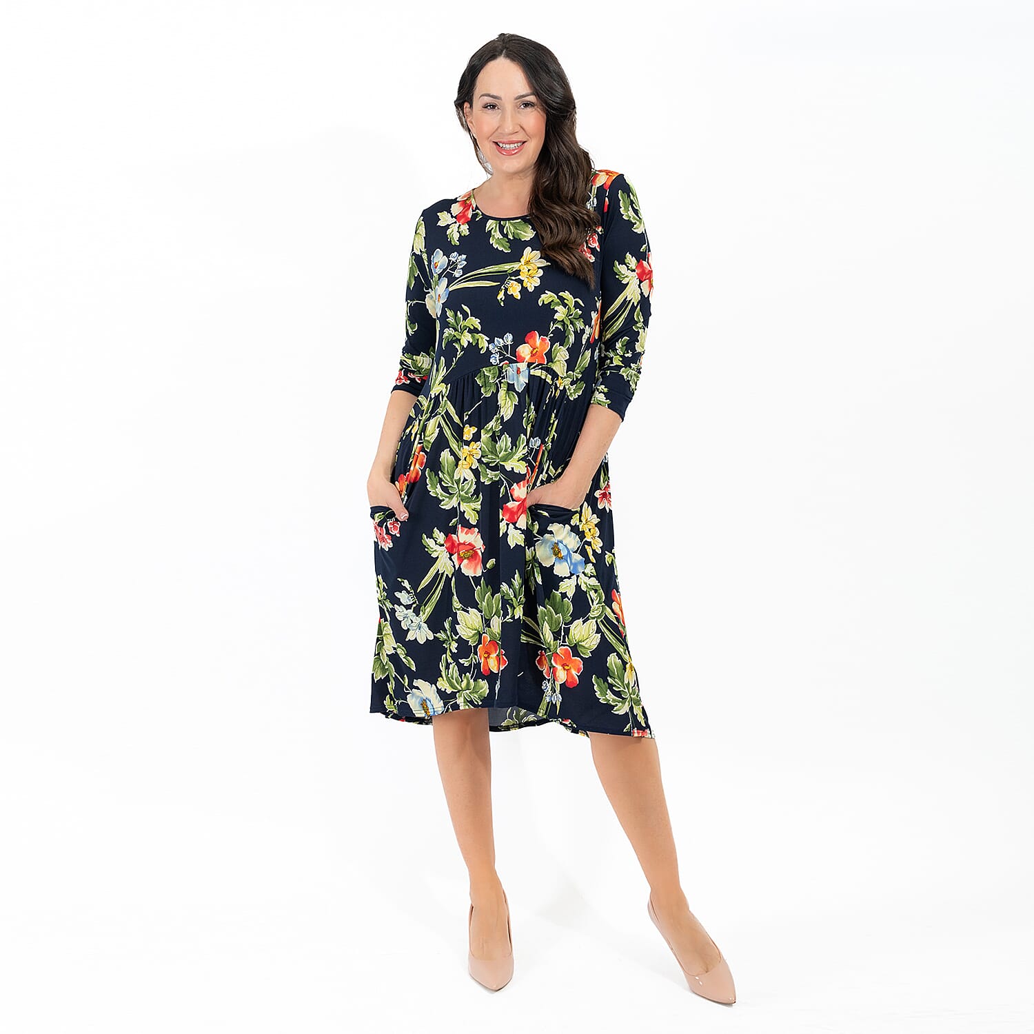 NICOLE Print Pocket Dress (Size L) - Navy Floral