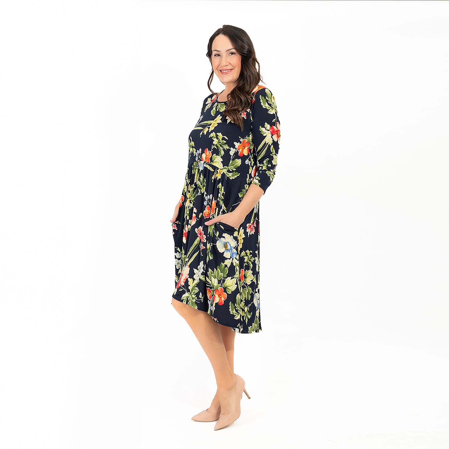 NICOLE Print Pocket Dress (Size L) - Navy Floral