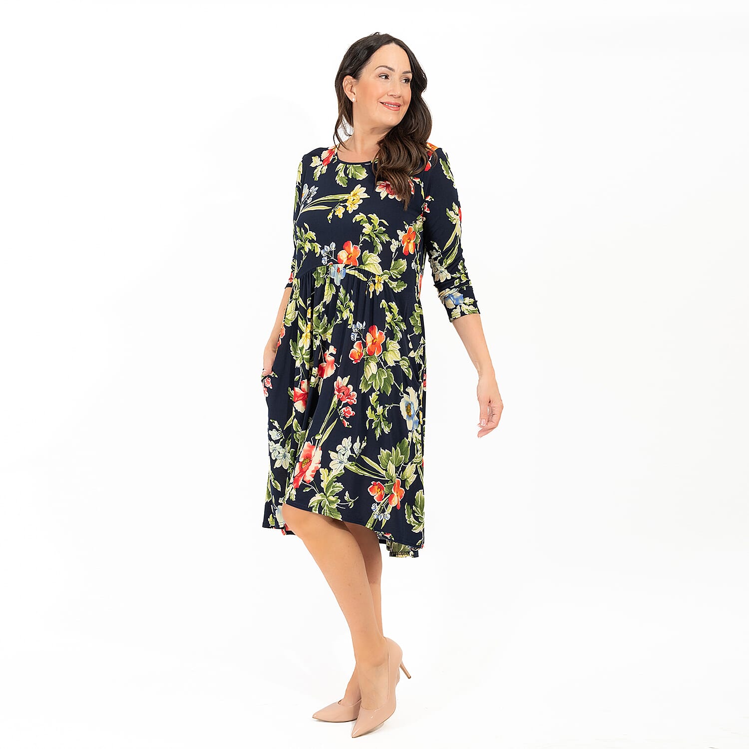 NICOLE Print Pocket Dress (Size L) - Navy Floral