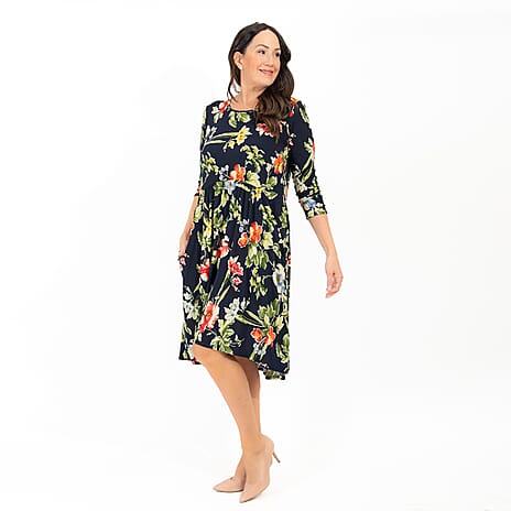 NICOLE Print Pocket Dress (Size L) - Navy Floral