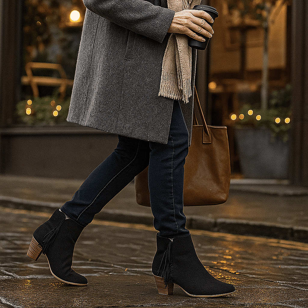 Ravel Premium Leather Womens Teelin Heeled Ankle Boots - BlackStripe