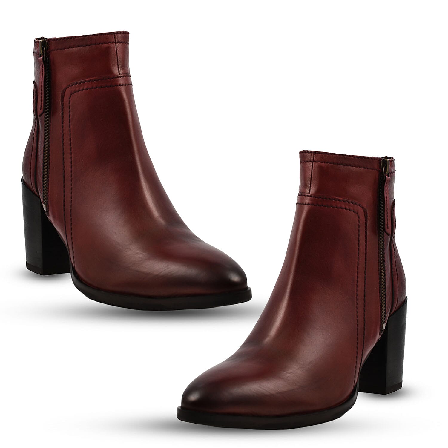 Ravel Premium Leather Womens Fossa Heeled Ankle Boots (Size 4) - Dark Red