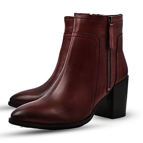 Ravel Premium Leather Womens Fossa Heeled Ankle Boots (Size 6) - Dark Red