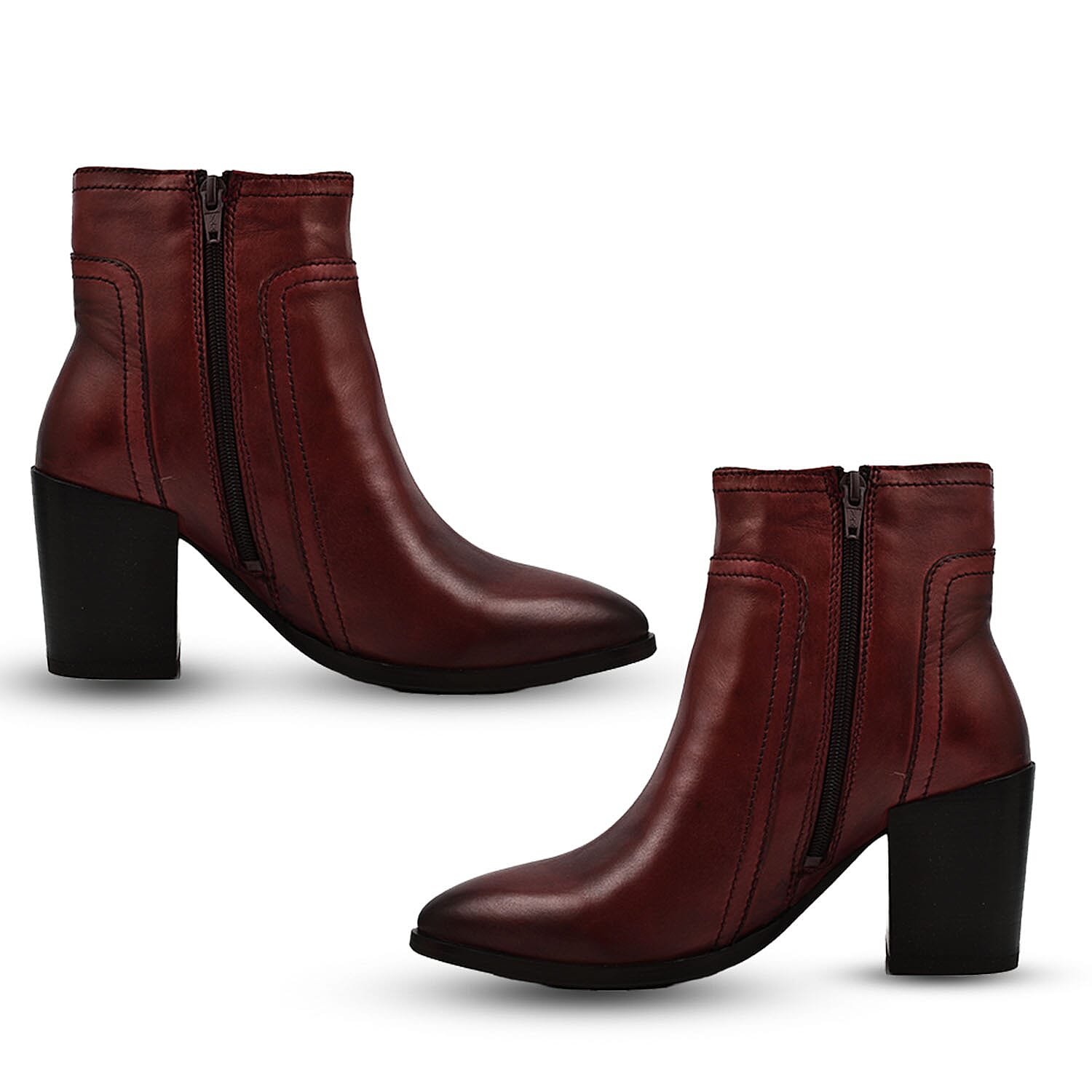 Ravel Premium Leather Womens Fossa Heeled Ankle Boots (Size 6) - Dark Red