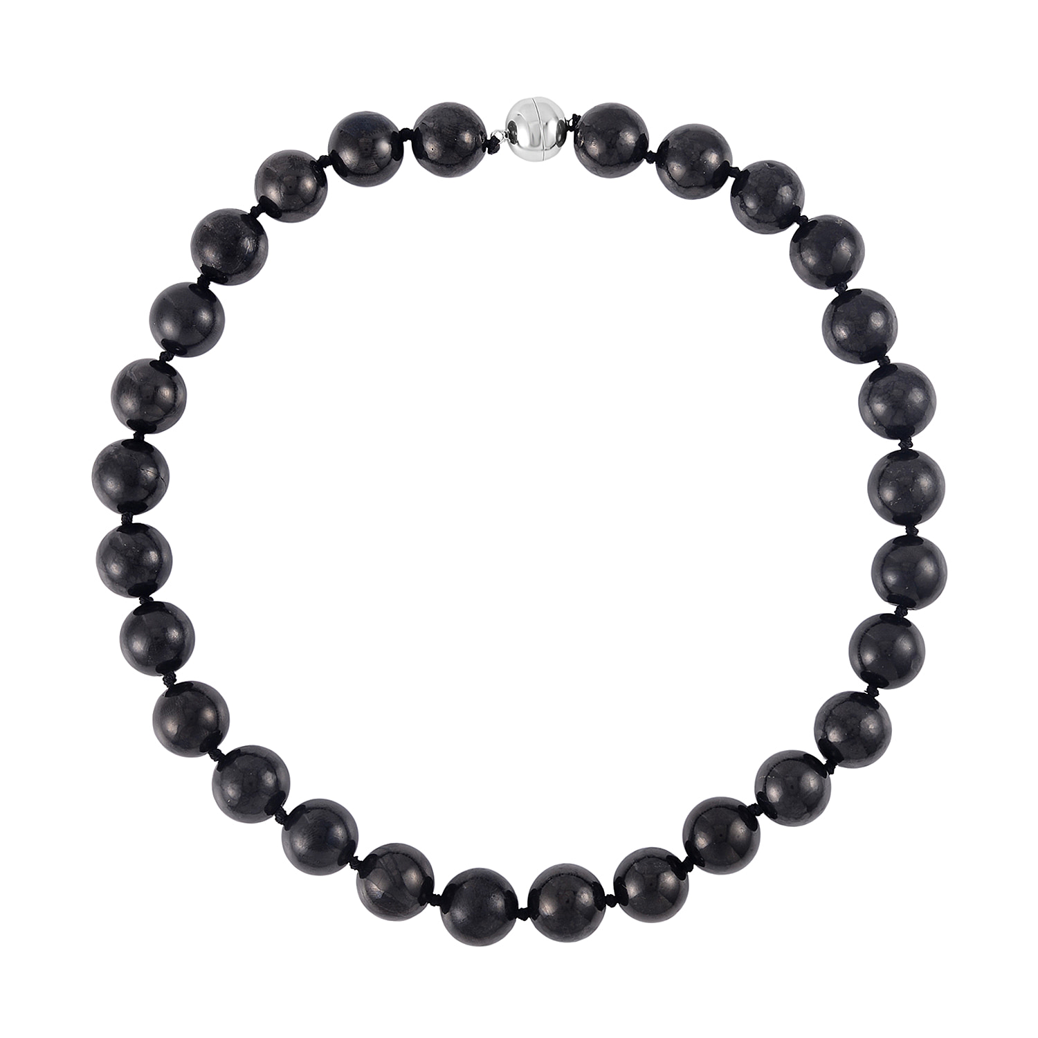 Shungite Beads Necklace (Size - 20) in Rhodium Overlay Sterling Silver  367.00 Ct.