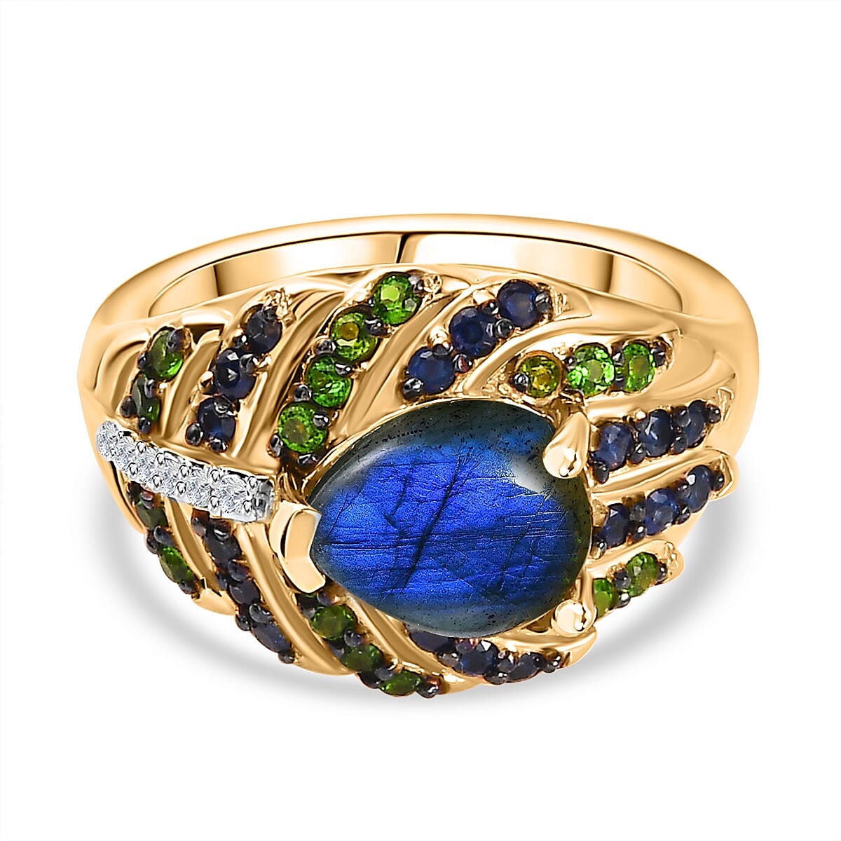 GP Italian Garden Collection - Labradorite & Multi Gemstone Ring in 18K Vermeil YG & Platinum Plated Sterling Silver 2.74 Ct, Silver Wt. 5.87 Gms