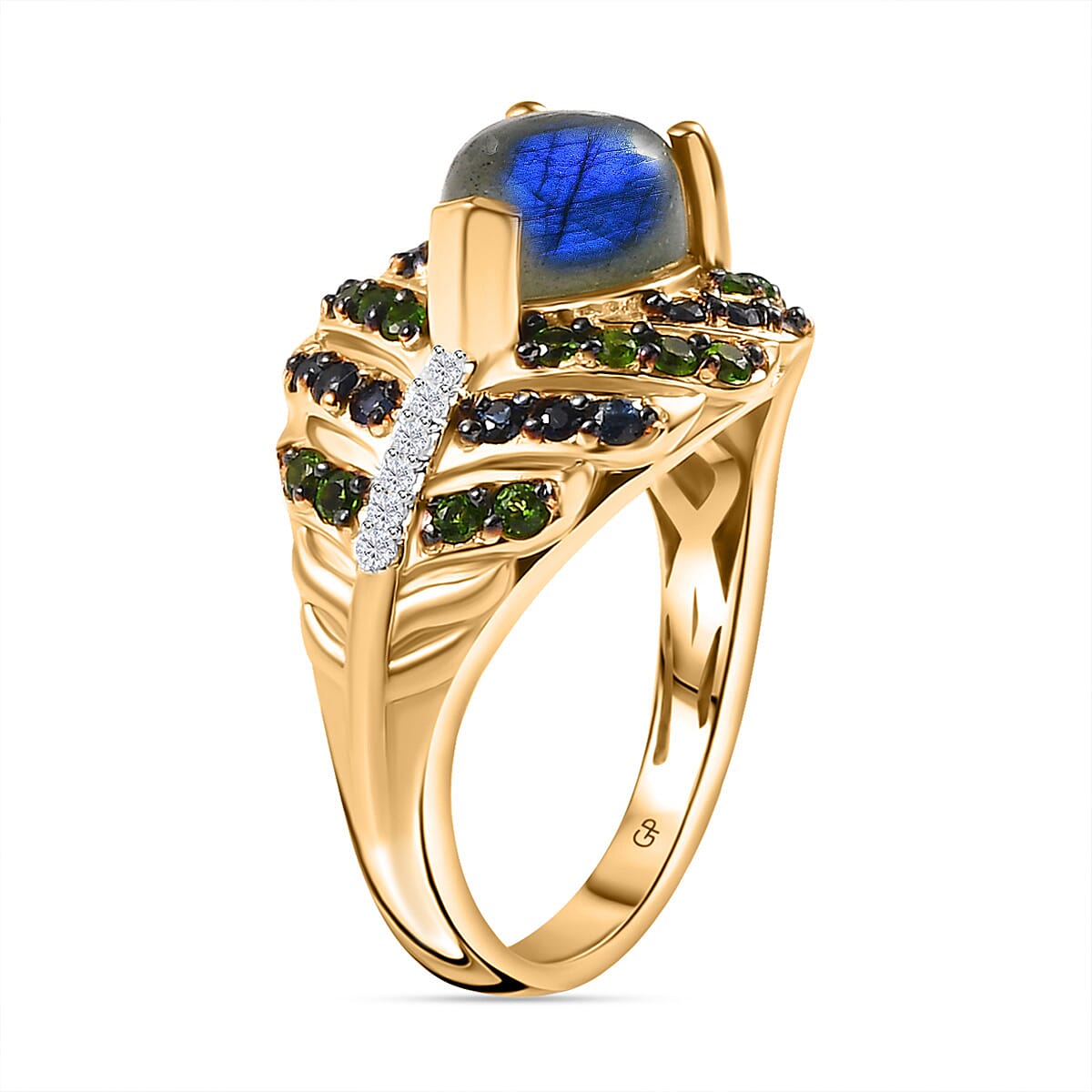 GP Italian Garden Collection - Labradorite & Multi Gemstone Ring in 18K Vermeil YG & Platinum Plated Sterling Silver 2.74 Ct, Silver Wt. 5.87 Gms
