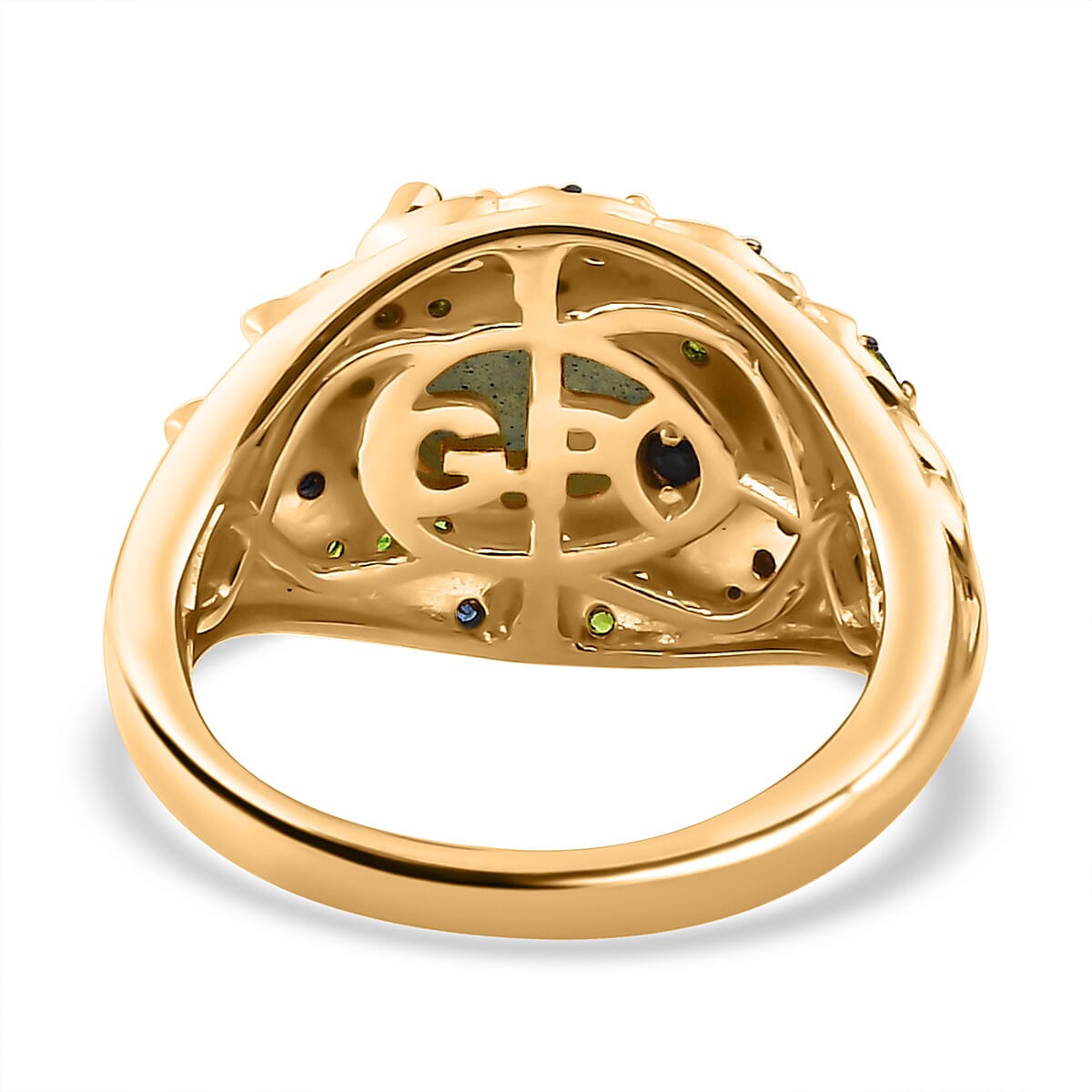 GP Italian Garden Collection - Labradorite & Multi Gemstone Ring in 18K Vermeil YG & Platinum Plated Sterling Silver 2.74 Ct, Silver Wt. 5.87 Gms