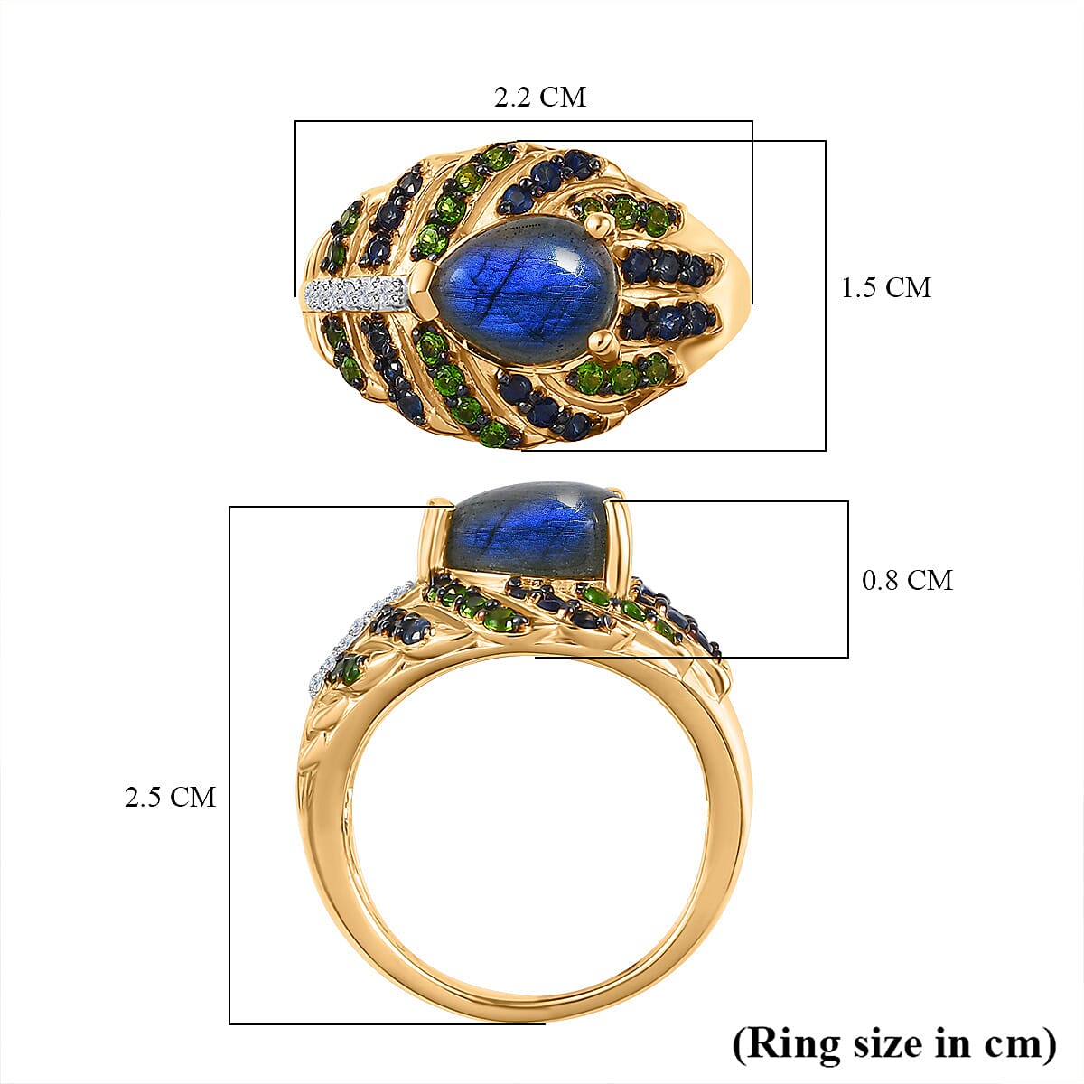 GP Italian Garden Collection - Labradorite & Multi Gemstone Ring in 18K Vermeil YG & Platinum Plated Sterling Silver 2.74 Ct, Silver Wt. 5.87 Gms