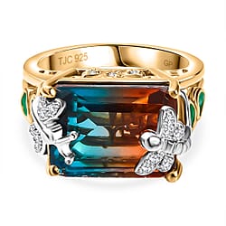 GP Italian Garden Collection - Quartz and Natural Zircon Ring in 18K YG Vermeil and Platinum Plated Sterling Silver