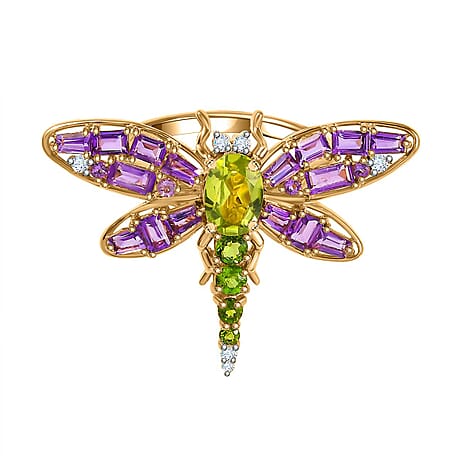 GP Italian Garden Collection - Hebei Peridot & Multi Gemstone Dragonfly Ring in 18K Vermeil Yellow Gold Plated Sterling Silver 2.64 Ct