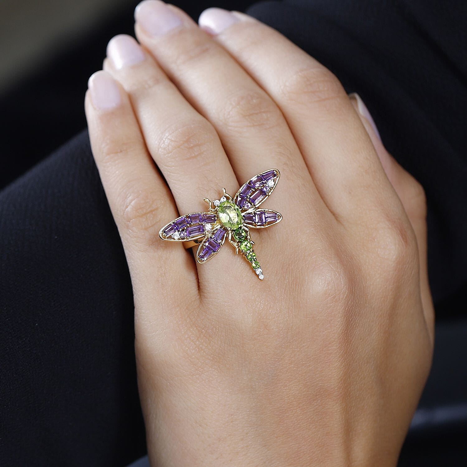 GP Italian Garden Collection - Hebei Peridot & Multi Gemstone Ring in 18K Vermeil YG Plated Sterling Silver 2.64 Ct