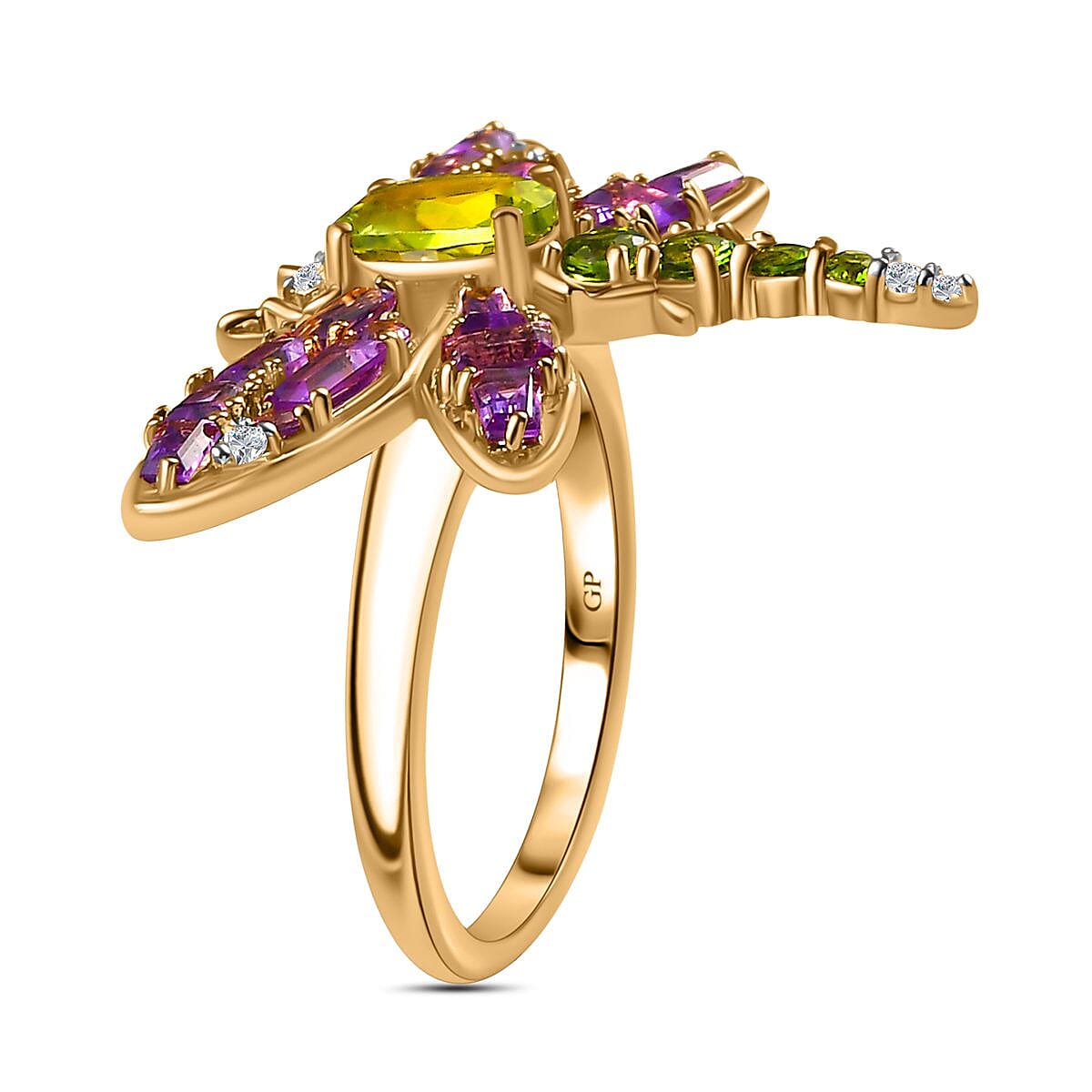 GP Italian Garden Collection - Hebei Peridot & Multi Gemstone Ring in 18K Vermeil YG Plated Sterling Silver 2.64 Ct