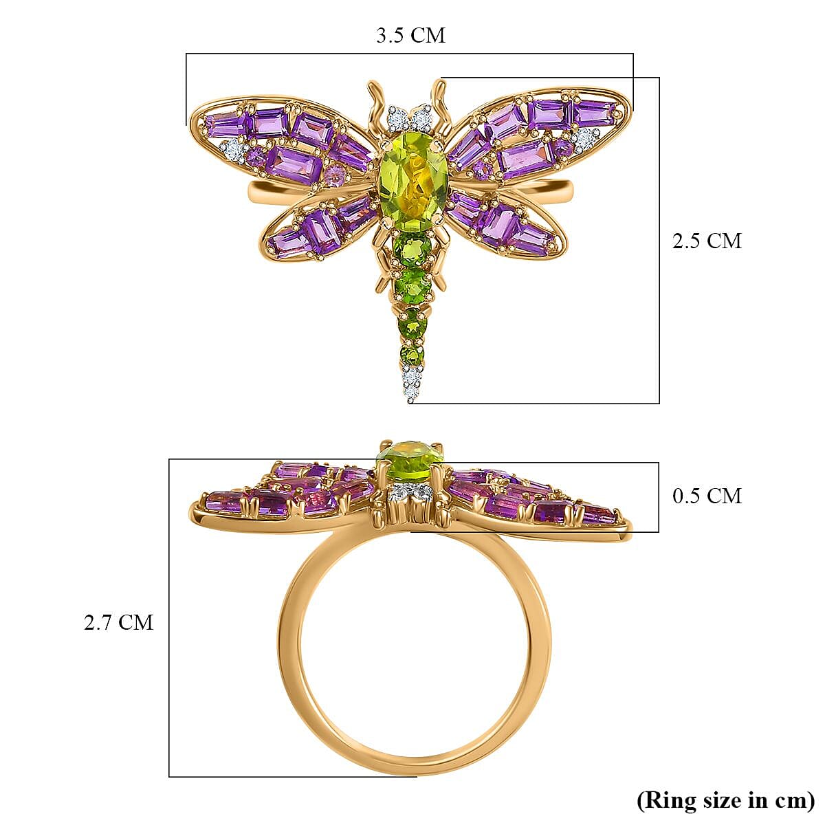 GP Italian Garden Collection - Hebei Peridot & Multi Gemstone Ring in 18K Vermeil YG Plated Sterling Silver 2.64 Ct