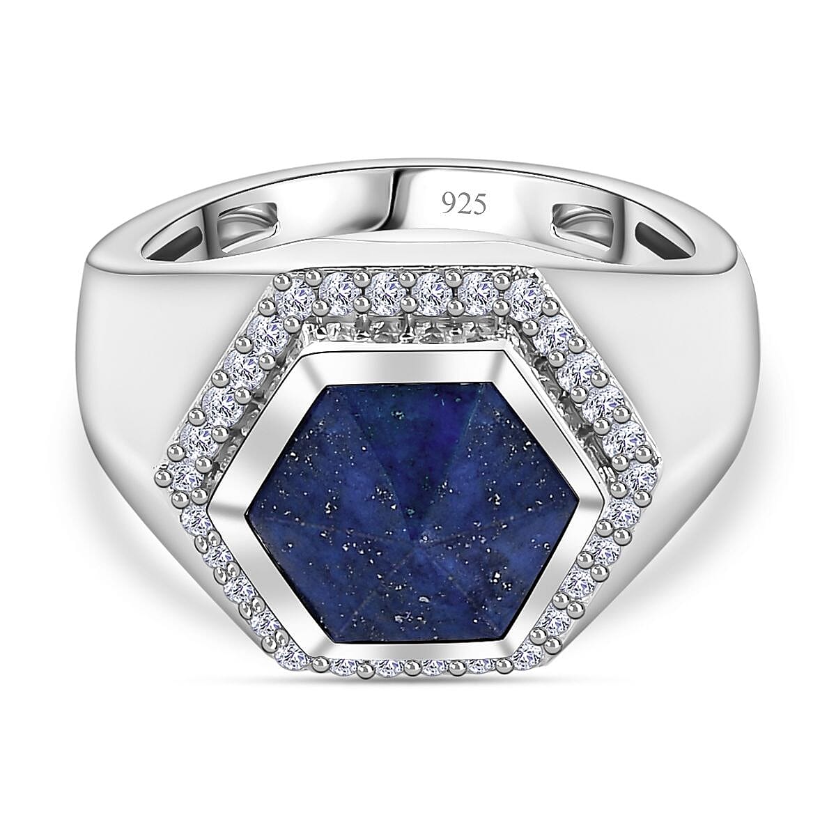 Lapis Lazuli & Natural Zircon Ring in Platinum Overlay Sterling Silver 8.22 Ct, Silver Wt. 8.22 Gms
