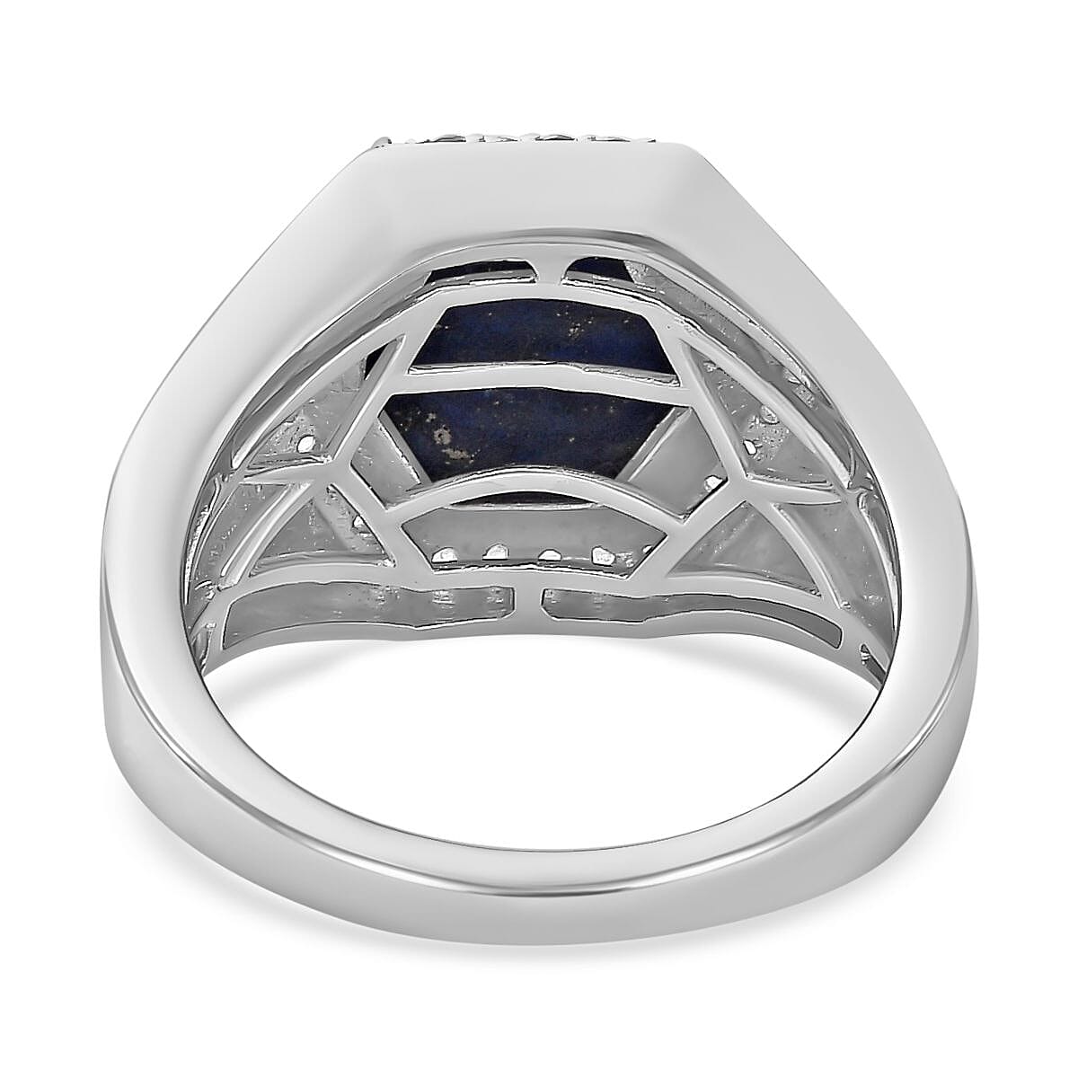 Lapis Lazuli & Natural Zircon Ring in Platinum Overlay Sterling Silver 8.22 Ct, Silver Wt. 8.22 Gms