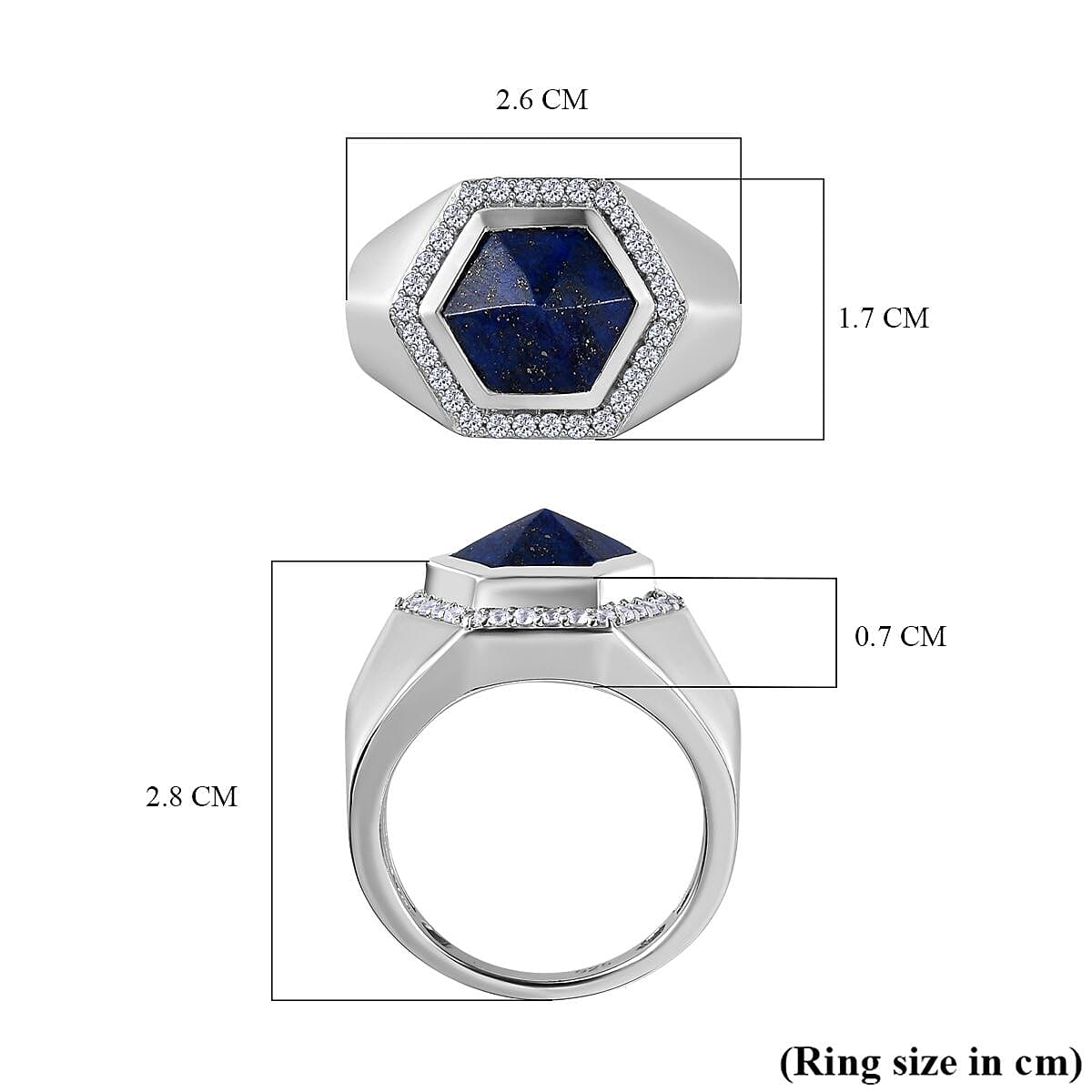 Lapis Lazuli & Natural Zircon Ring in Platinum Overlay Sterling Silver 8.22 Ct, Silver Wt. 8.22 Gms