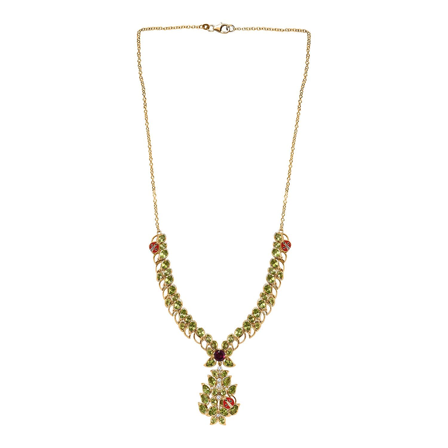 GP Italian Garden Collection - Natural Hebei Peridot, Rhodolite Garnet & Natural Zircon Necklace (Size - 20) in 18K Vermeil YG and Platinum Plated Sterling Silver 20.41, Siilver Wt. 24 Gms