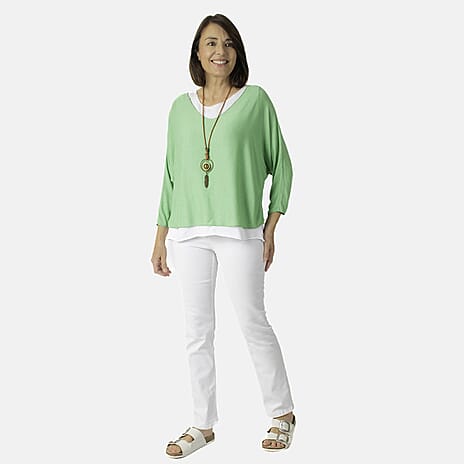 100% Cotton Double Layer Top with Necklace One Size 8 - 18 - Mint