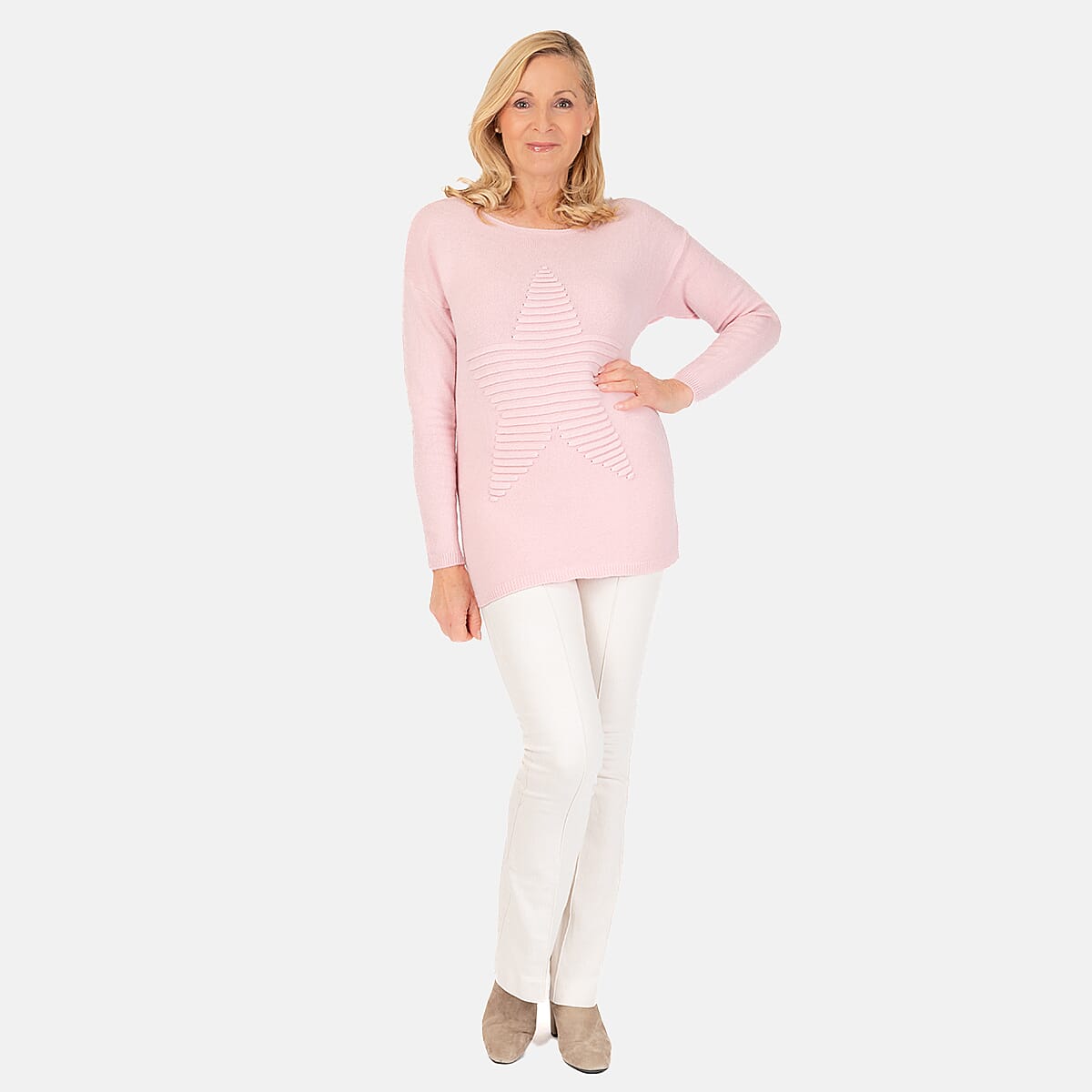 Ribbed Star Knitted Jumper (One Size) - Beige