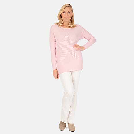 Nova of London - Ribbed Star Jumper (One Size 8-16) - Pale Pink