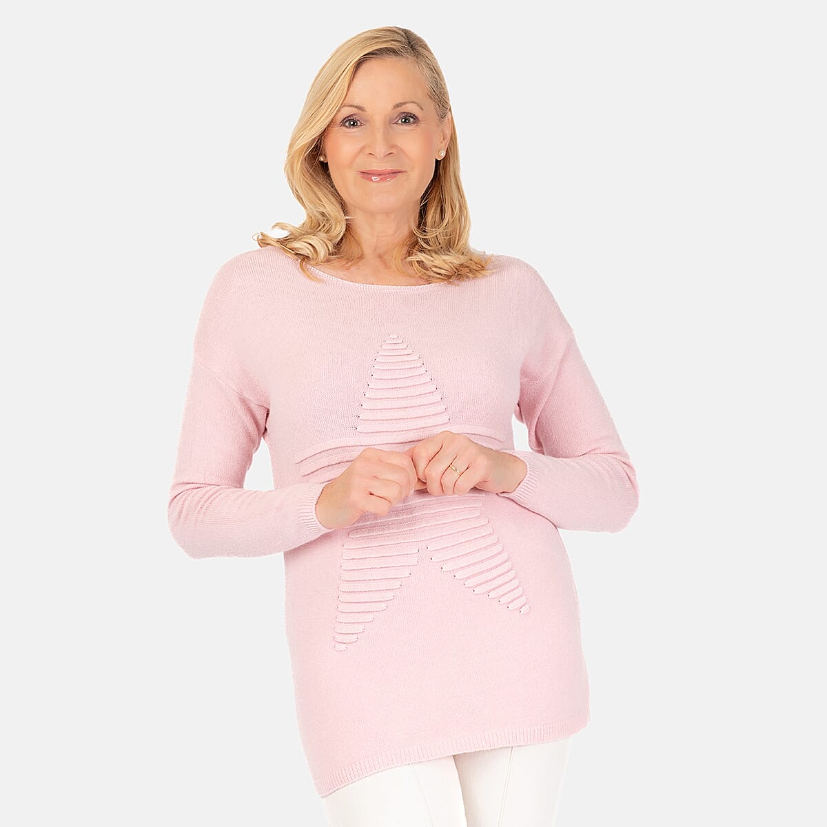 Ribbed Star Knitted Jumper (One Size) - Beige