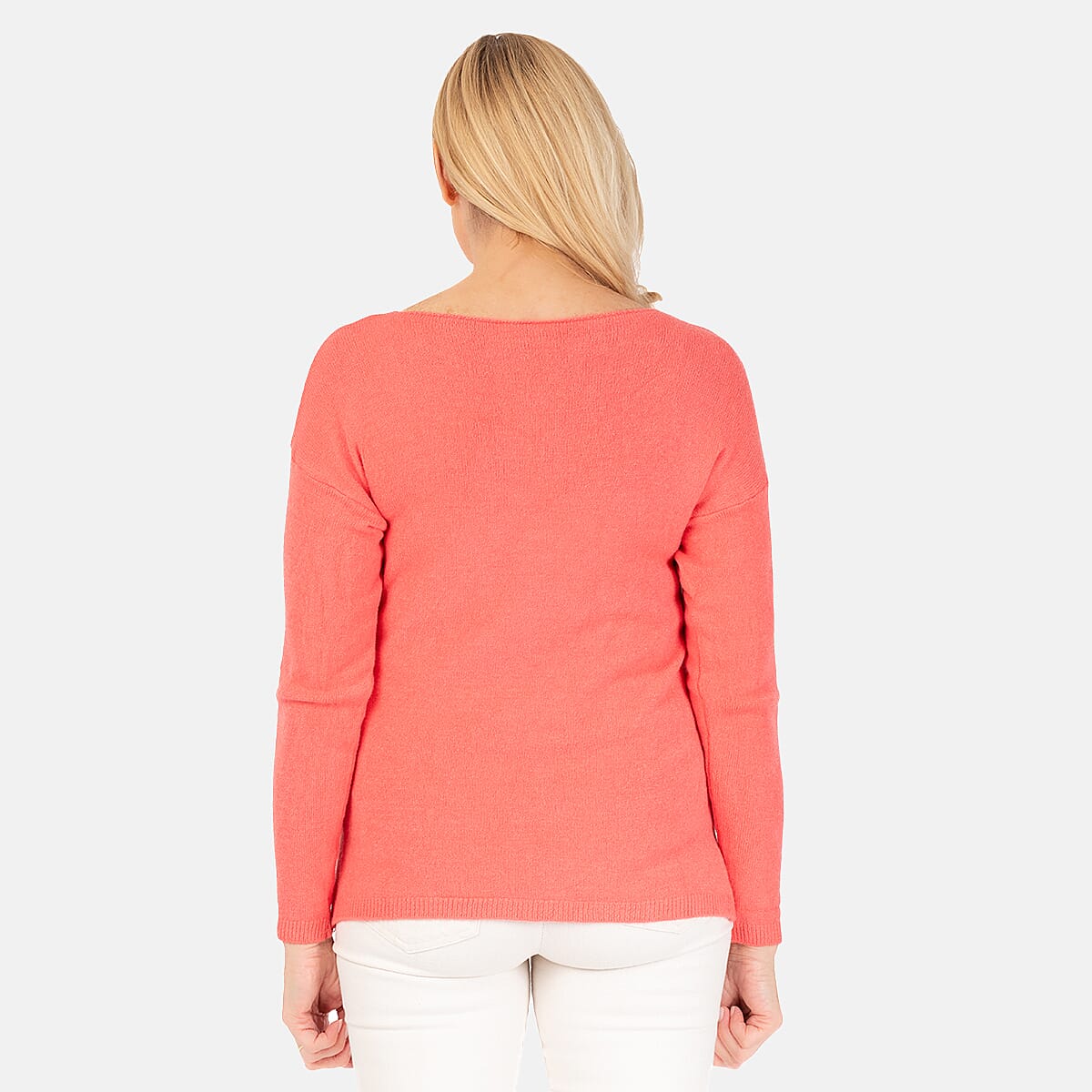 Ribbed Star Knitted Jumper (One Size) - Coral