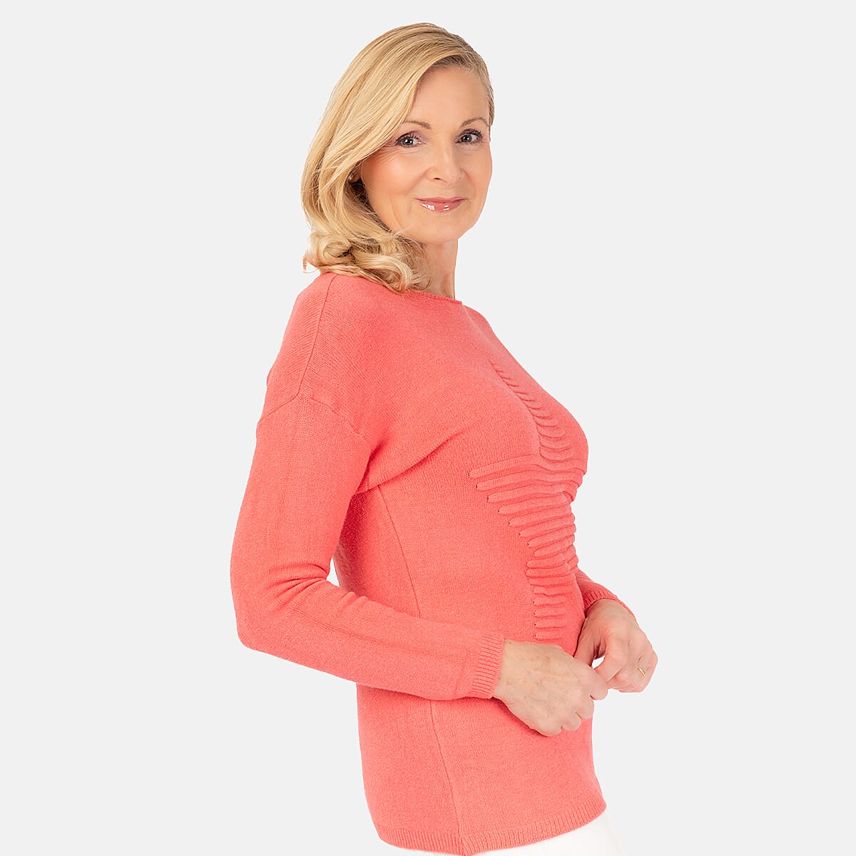 Ribbed Star Knitted Jumper (One Size) - Coral