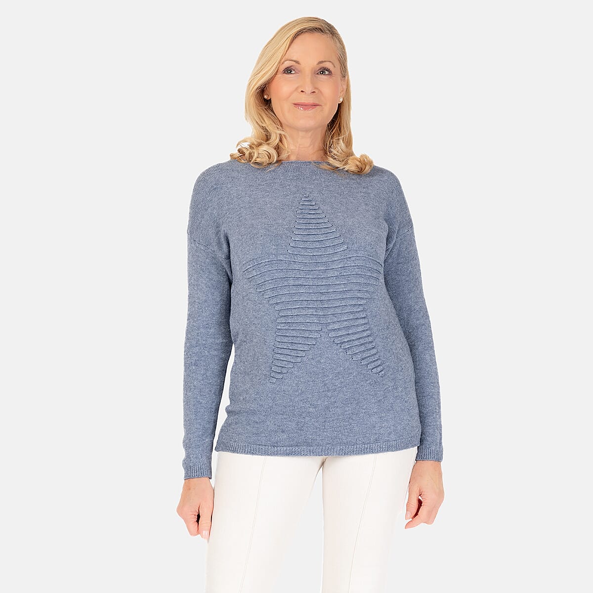 Ribbed Star Knitted Jumper (One Size) - Denim