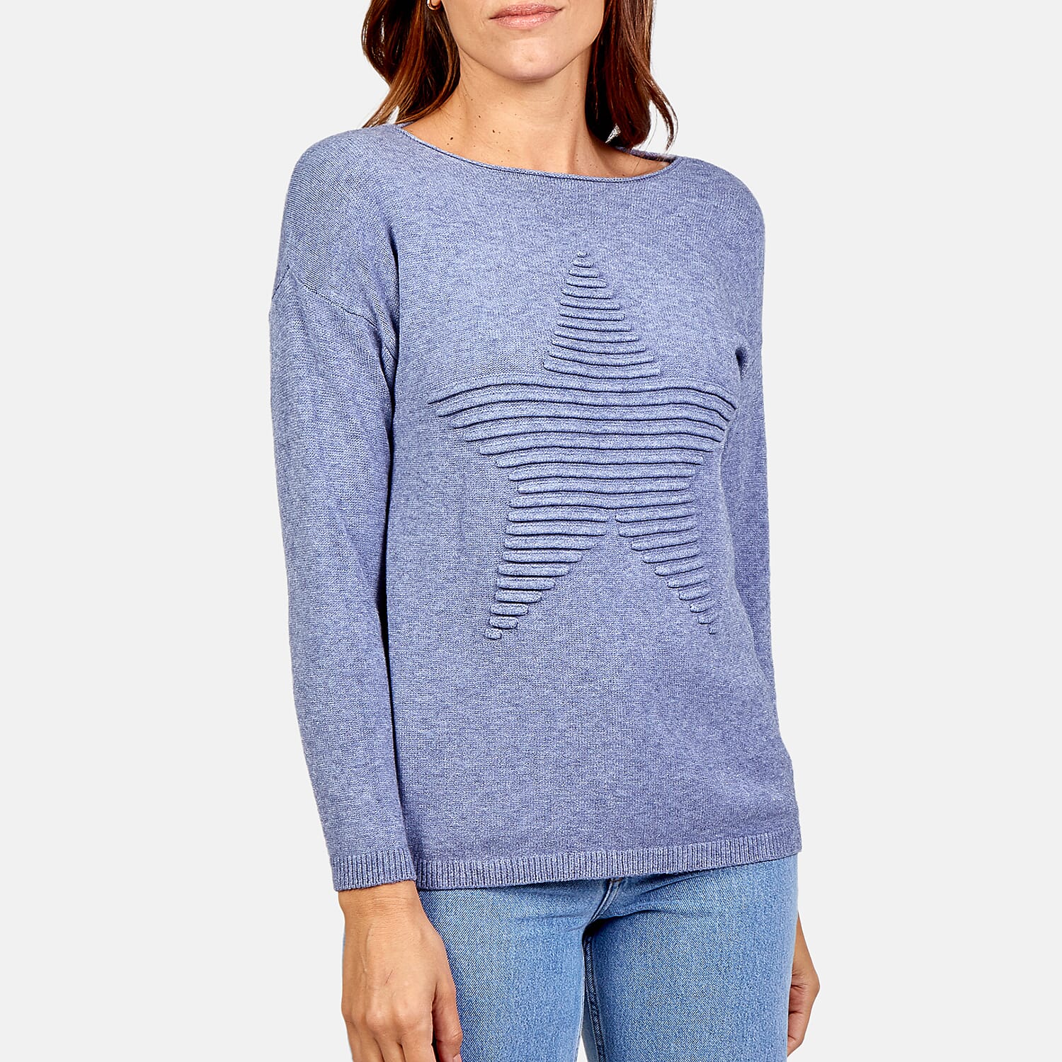 Ribbed Star Knitted Jumper (One Size) - Denim