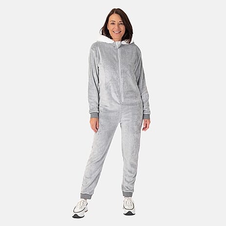 Ladies Cosy Fleece Onesie - (Size L) - Grey