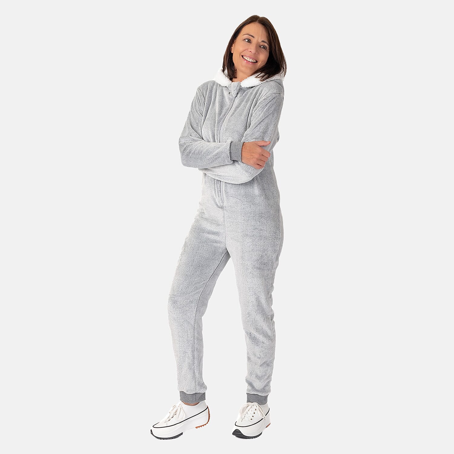 Ladies Cosy Fleece Onesie - (Size L) - Grey