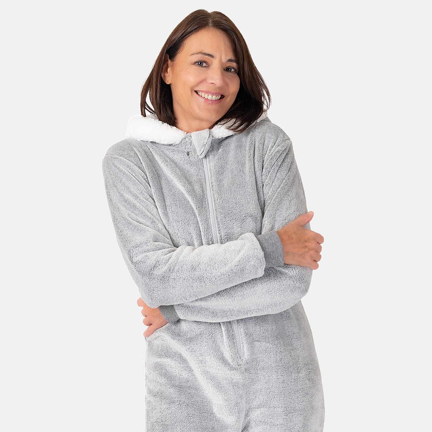 Ladies Cosy Fleece Onesie - (Size L) - Grey