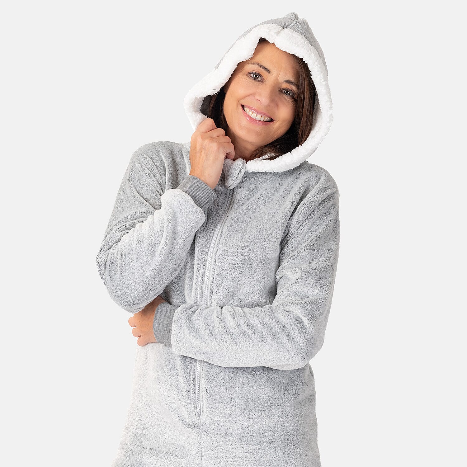 Ladies Cosy Fleece Onesie - (Size L) - Grey