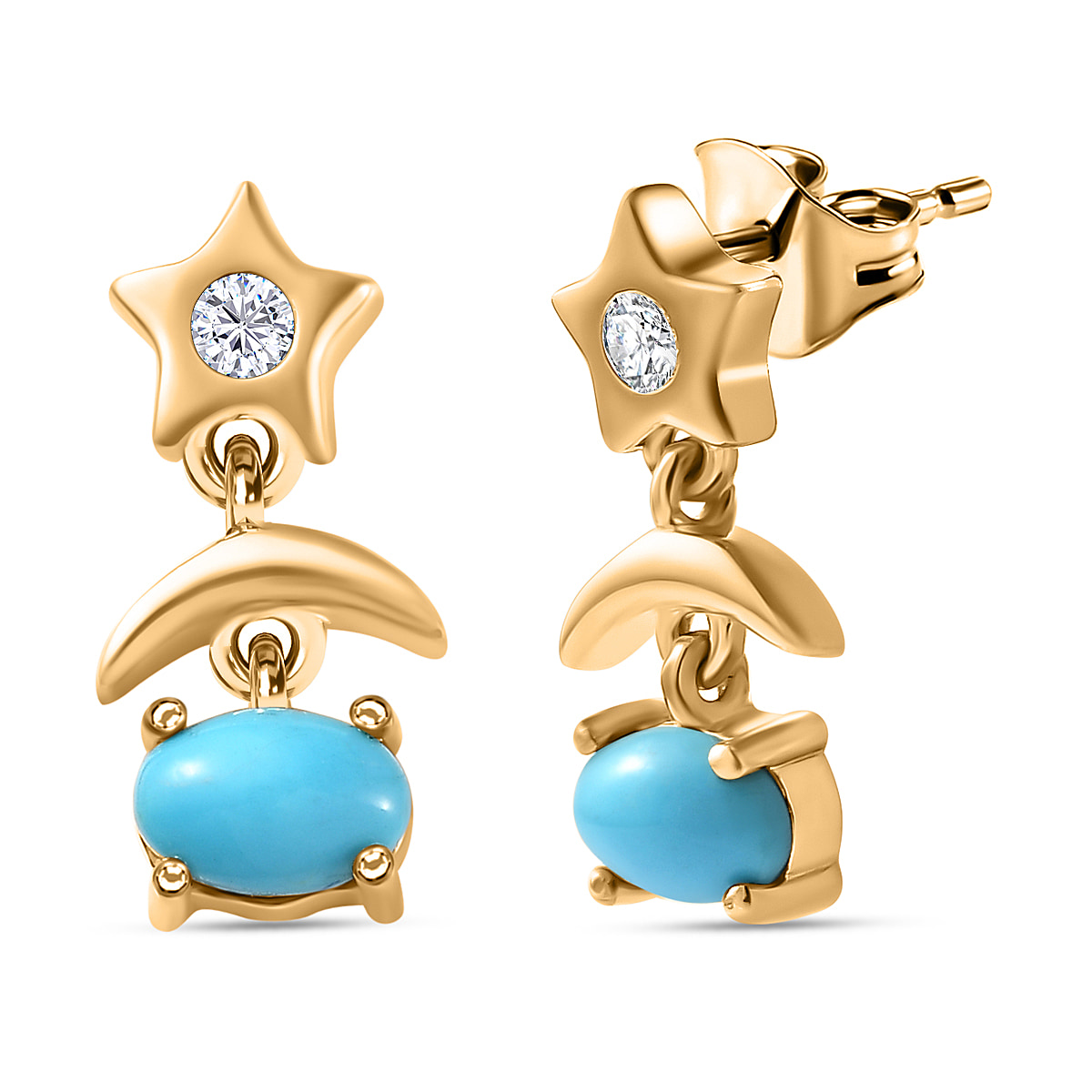 Arizona Sleeping Beauty Turquoise & Moissanite Star Dangle Earrings in 18K Gold Vermeil Sterling Silver