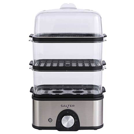 Salter Compact 3 Tier Steamer with 60 Min. Timer (Capacity 3L) with Complimentary 5 in 1 Manual Food Processor