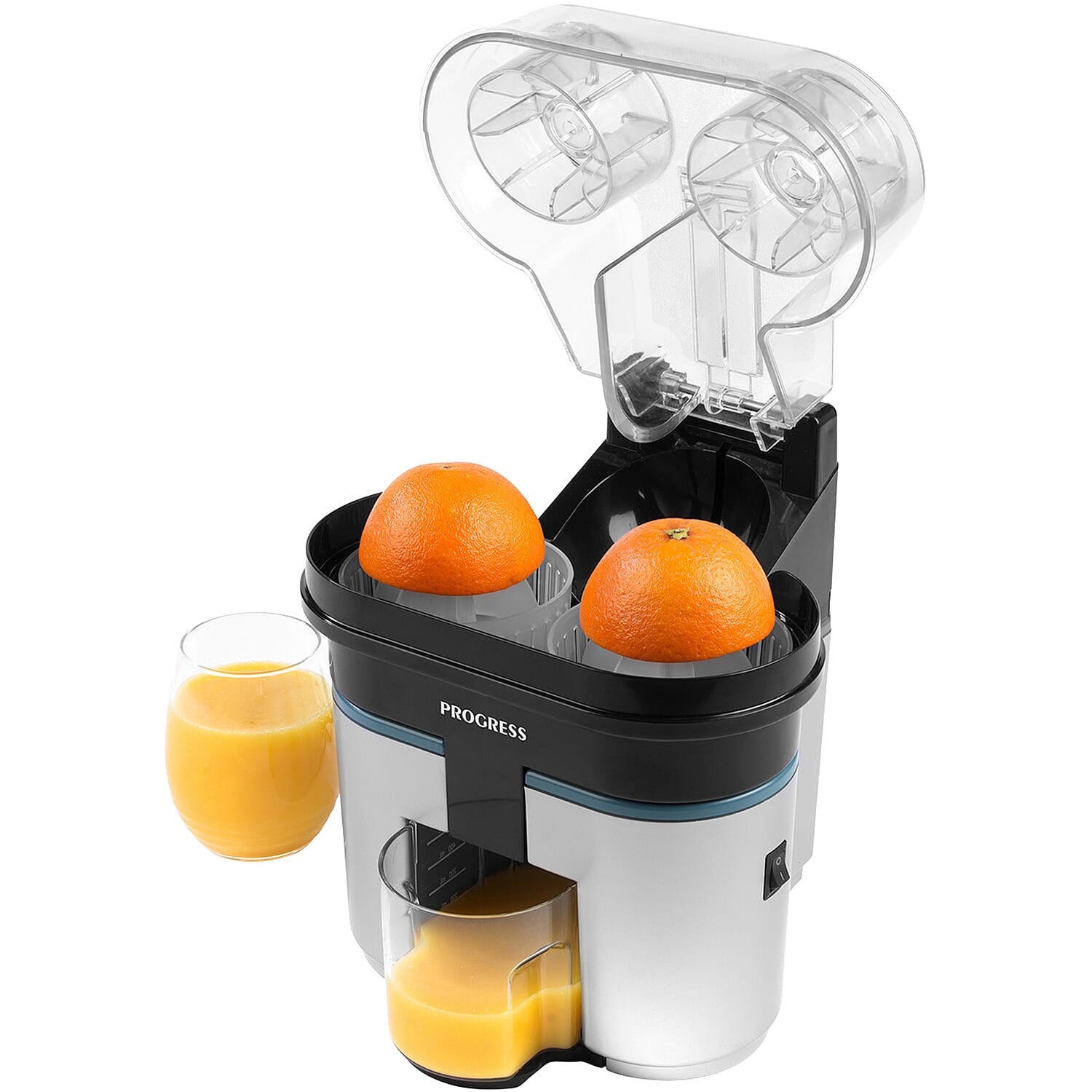 PROGRESS Slice & Juice Electric Juicer with Built in Slicer - Black - Twin Citrus Juicer with Built-in Slicer, Dual Juicing Function, 500ml Container, Removable Cone Attachments & Strainer