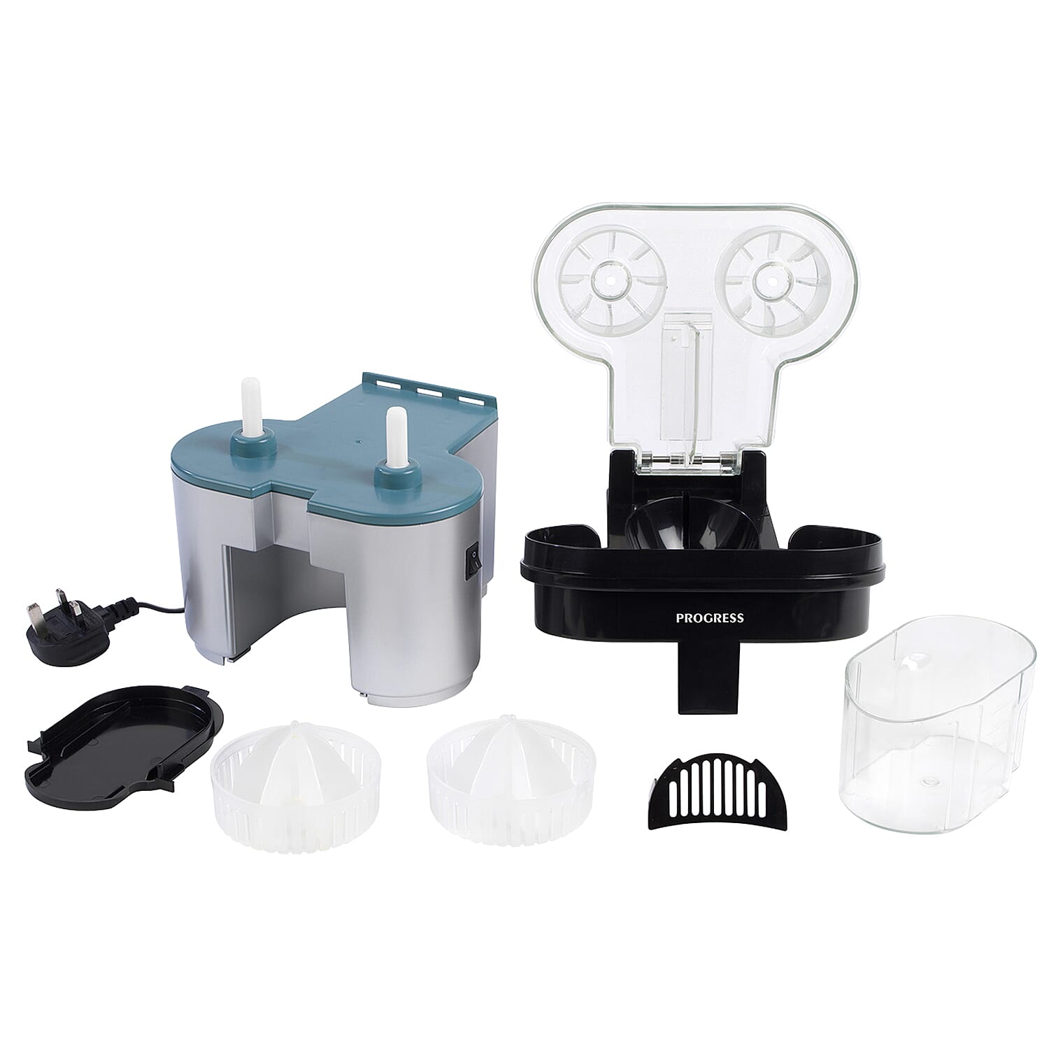 PROGRESS Slice & Juice Electric Juicer with Built in Slicer - Black - Twin Citrus Juicer with Built-in Slicer, Dual Juicing Function, 500ml Container, Removable Cone Attachments & Strainer