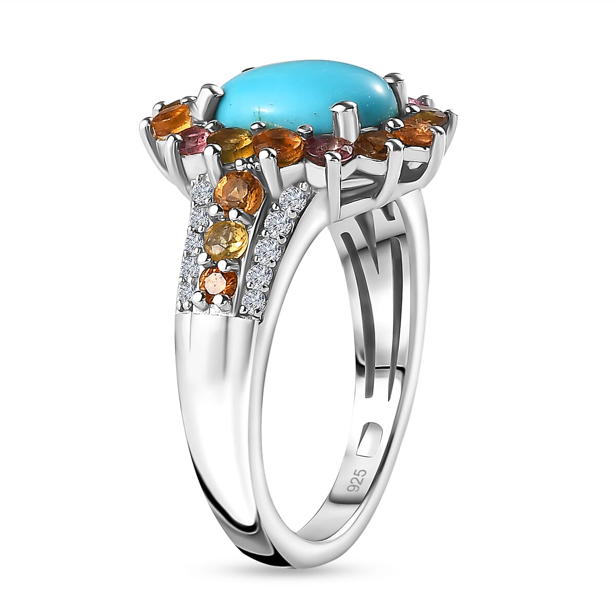 Arizona Sleeping Beauty Turquoise, Multi-Tourmaline & Natural Zircon Ring in Platinum Overlay Sterling Silver 3.09 Ct