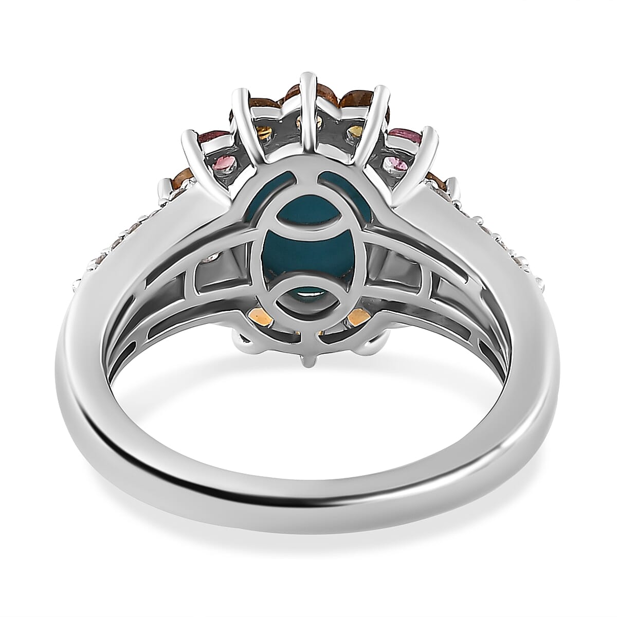 Arizona Sleeping Beauty Turquoise, Multi-Tourmaline & Natural Zircon Ring in Platinum Overlay Sterling Silver 3.09 Ct