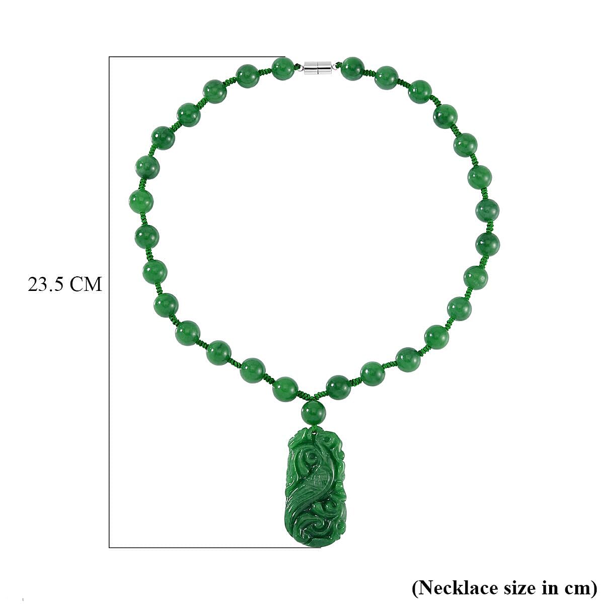 Hand Carved Green Jadeite Jade Necklace (Size - 20) in Rhodium Overlay Sterling Silver 560.70 Ct