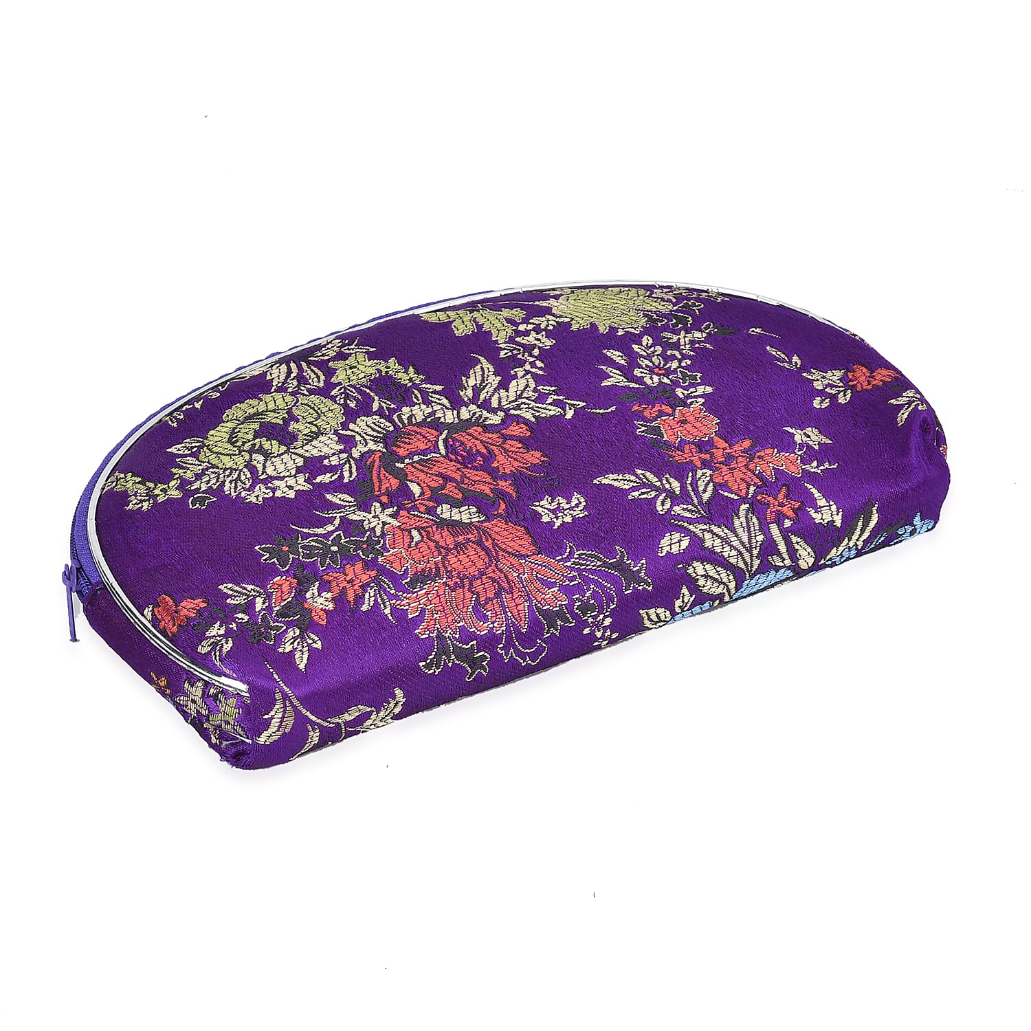 Set of 10 Multi-Colour Floral Embroidered Jewellery Pouches with Zipper - Purple