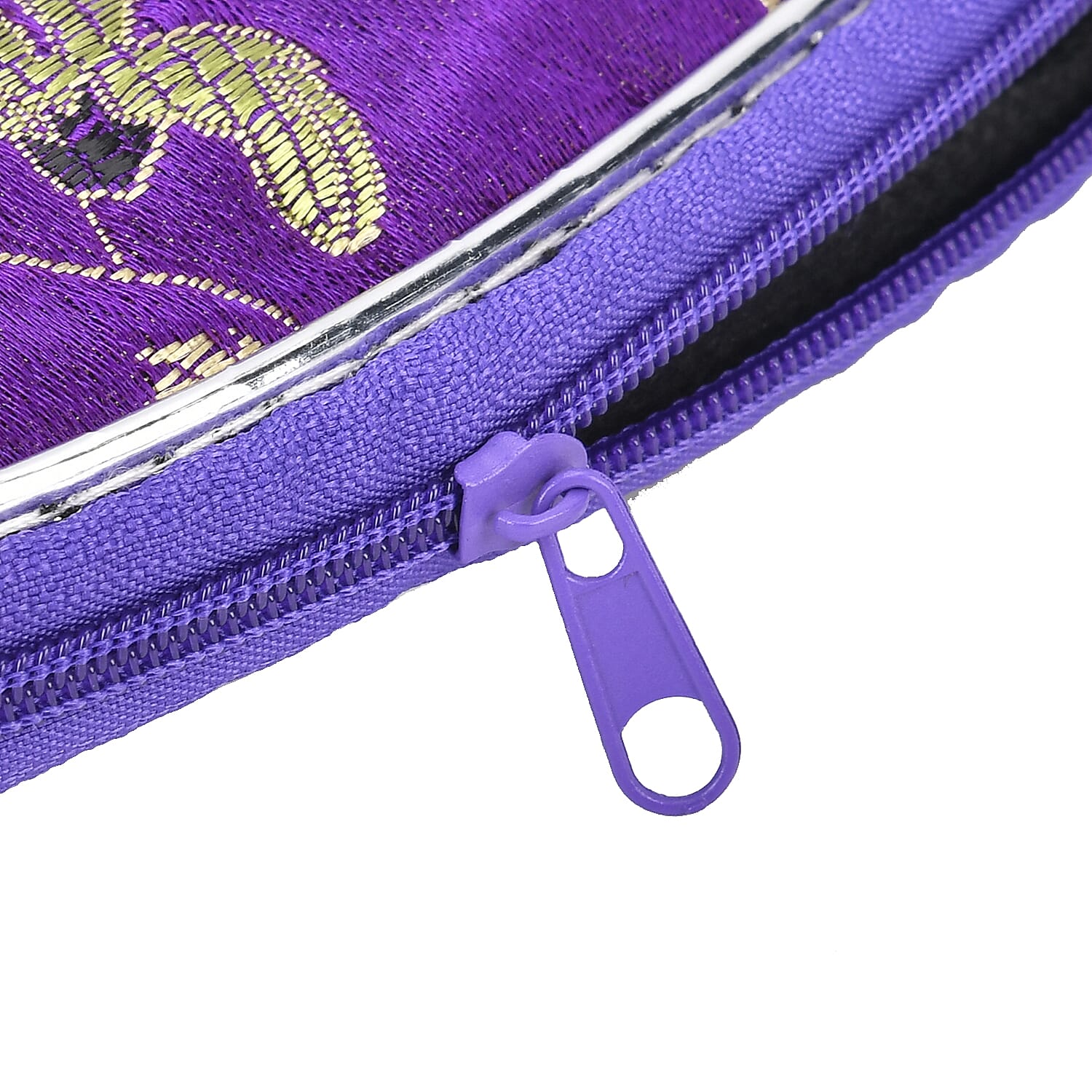 Set of 10 Multi-Colour Floral Embroidered Jewellery Pouches with Zipper - Purple