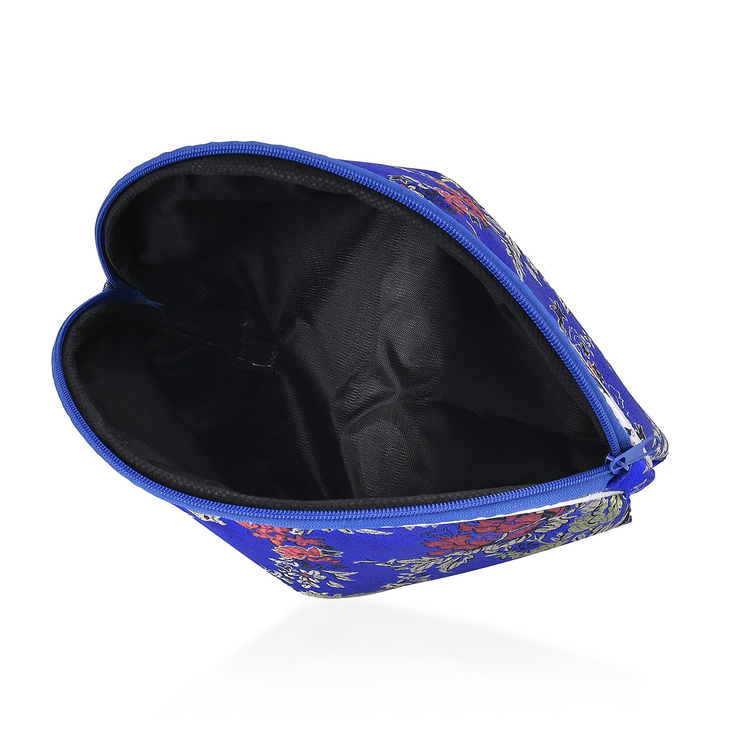Set of 10 Multi-Colour Floral Embroidered Pouches with Zipper - Royal Blue