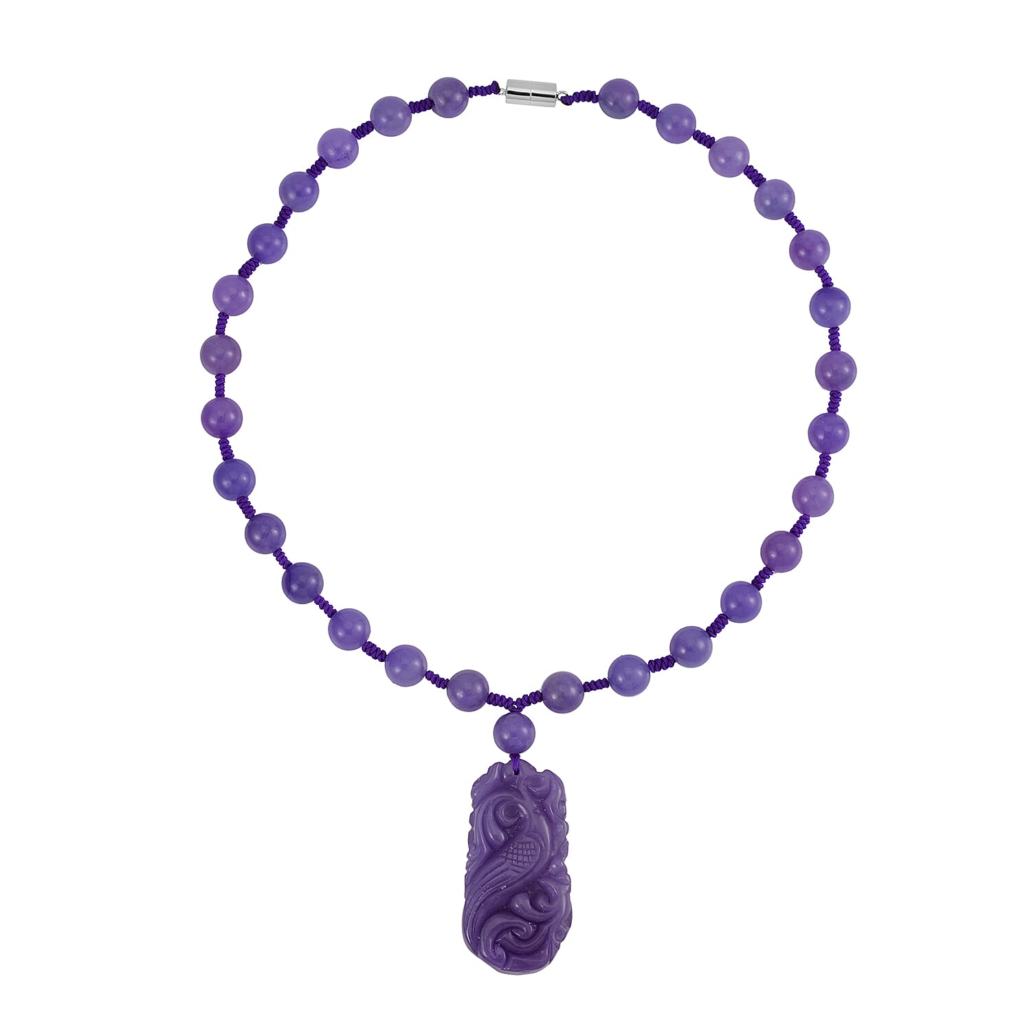 Purple Jade Beads Necklace (Size - 20) in Rhodium Overlay Sterling Silver 560.70 Ct.