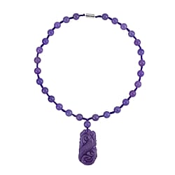 Purple Jade Beads Necklace (Size - 20) in Rhodium Overlay Sterling Silver 560.70 Ct.