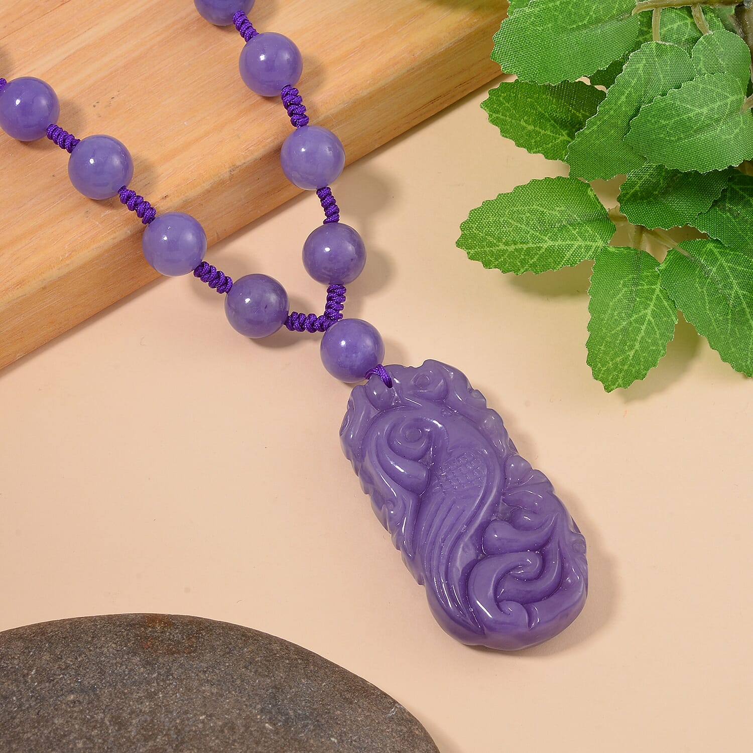 Purple Jade Beads Necklace (Size - 20) in Rhodium Overlay Sterling Silver 560.70 Ct.
