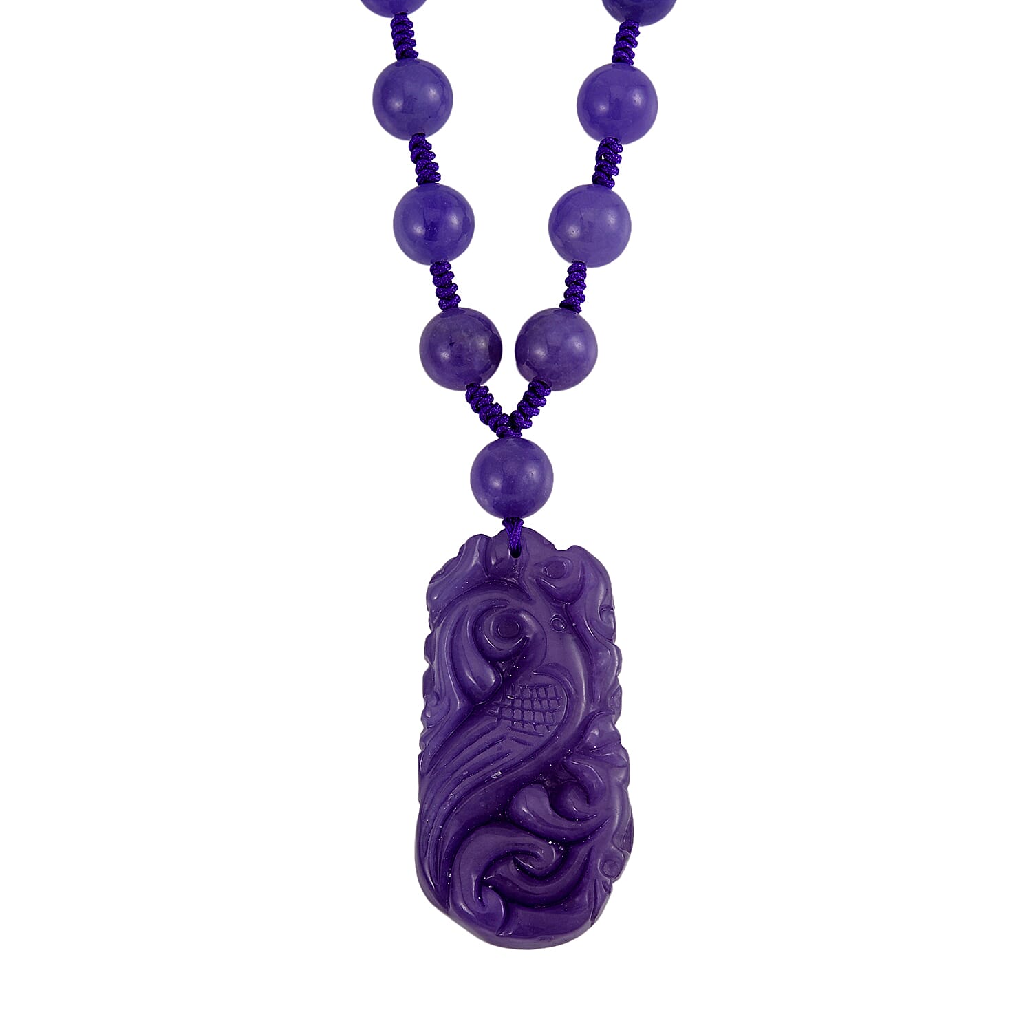 Purple Jade Beads Necklace (Size - 20) in Rhodium Overlay Sterling Silver 560.70 Ct.